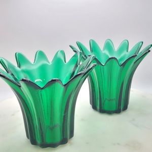 Studio Nova | Emerald Green Glass Tulip Sunburst Votive Candle Holder Set of 2